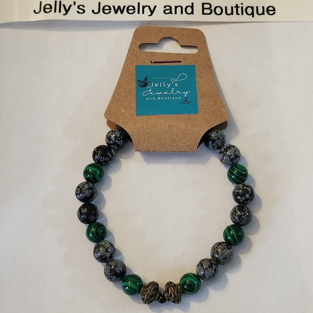 Jelly's Jewelry and Boutique Handcrafted, NWT, Malachite & Dalmatian Bracelet